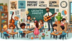 teacher in a classroom encourages growth mindset