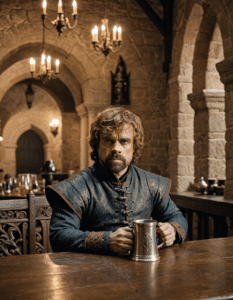 Tyrion Lannister having a pint of beer 