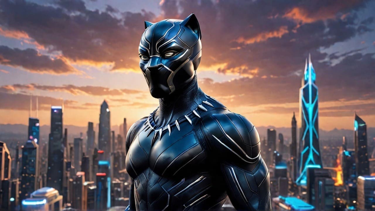 A resilient Black Panther looks out over the city while contemplating his next move using growth mindset