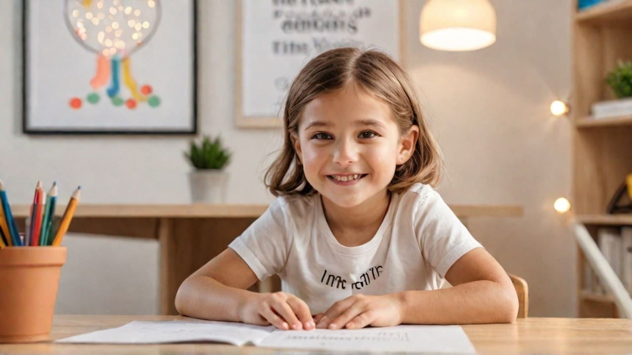 smiling female toddler reads a book