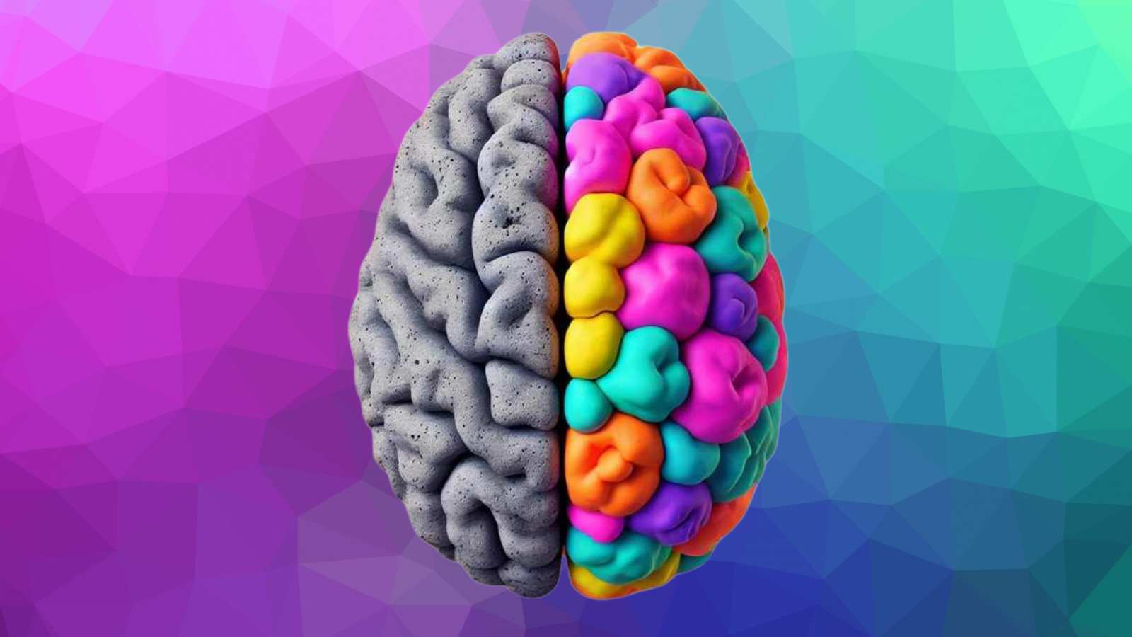 A vibrant, split-image illustration showing a brain half encased in cement and half made of colorful, malleable Play-Doh. The cement side represents the fixed mindset, while the Play-Doh side represents the growth mindset.